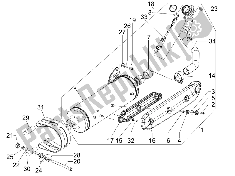 All parts for the Silencer of the Piaggio MP3 400 IE 2007