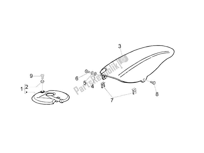 All parts for the Wheel Huosing - Mudguard of the Piaggio Typhoon 50 2T E2 2009