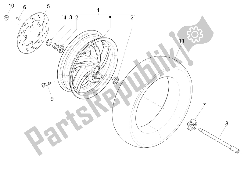All parts for the Front Wheel of the Piaggio FLY 150 4T 3V IE USA 2014