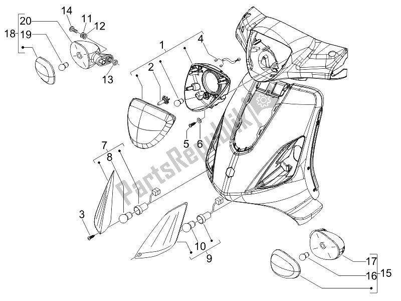 All parts for the Front Headlamps - Turn Signal Lamps (2) of the Piaggio FLY 50 4T USA 2007