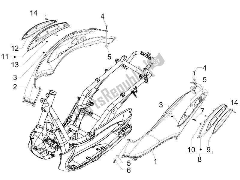 Toutes les pièces pour le Couvercle Latéral - Spoiler du Piaggio Beverly 400 IE Tourer E3 2008