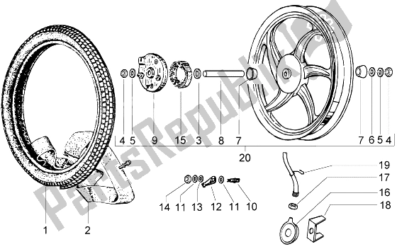 All parts for the Alloy Front Wheel of the Piaggio Ciao 50 2002