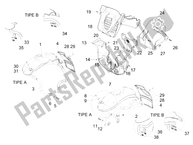 Todas las partes para Carcasa De La Rueda - Guardabarros de Piaggio MP3 125 2006