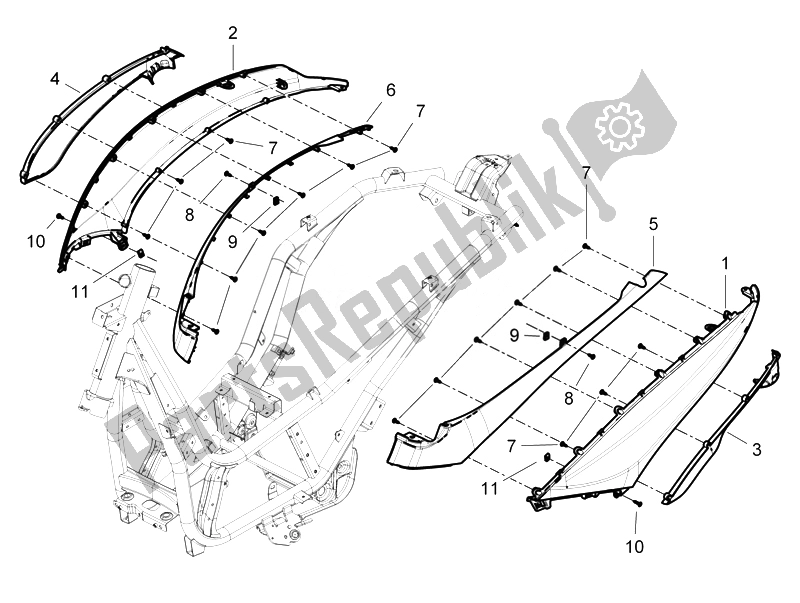 Todas as partes de Tampa Lateral - Spoiler do Piaggio Beverly 300 RST S 4T 4V IE E3 2010