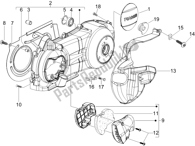 All parts for the Crankcase Cover - Crankcase Cooling of the Piaggio Beverly 125 E3 2007