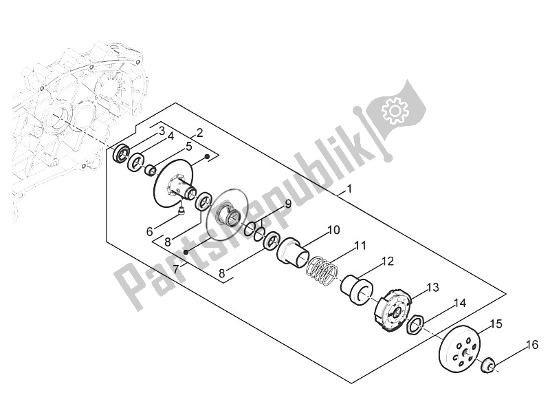 Toutes les pièces pour le Poulie Menée du Piaggio Typhoon 50 2T E3 CH 2011