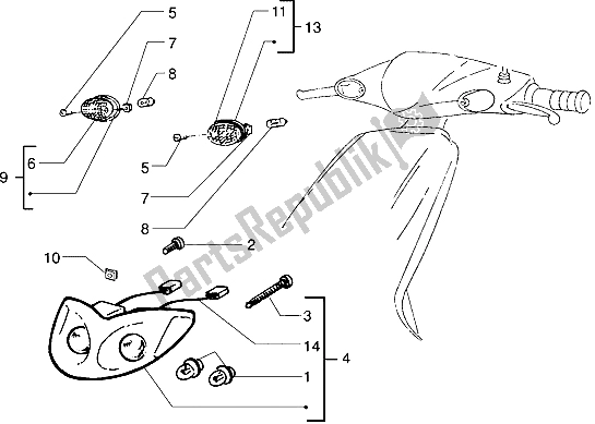 All parts for the Headlamp of the Piaggio ZIP SP 50 1996