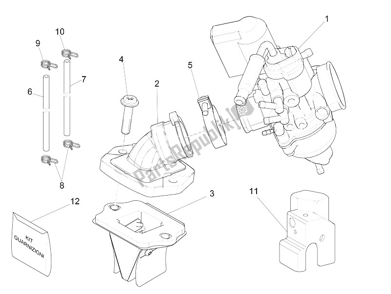 All parts for the Carburettor, Assembly - Union Pipe of the Piaggio NRG Power DD H2O CH 50 2011