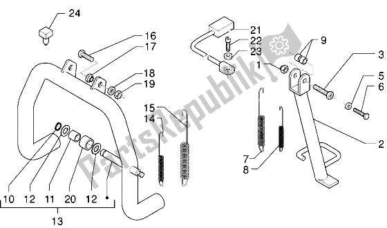 All parts for the Central Stand-side Stand of the Piaggio X9 250 2006