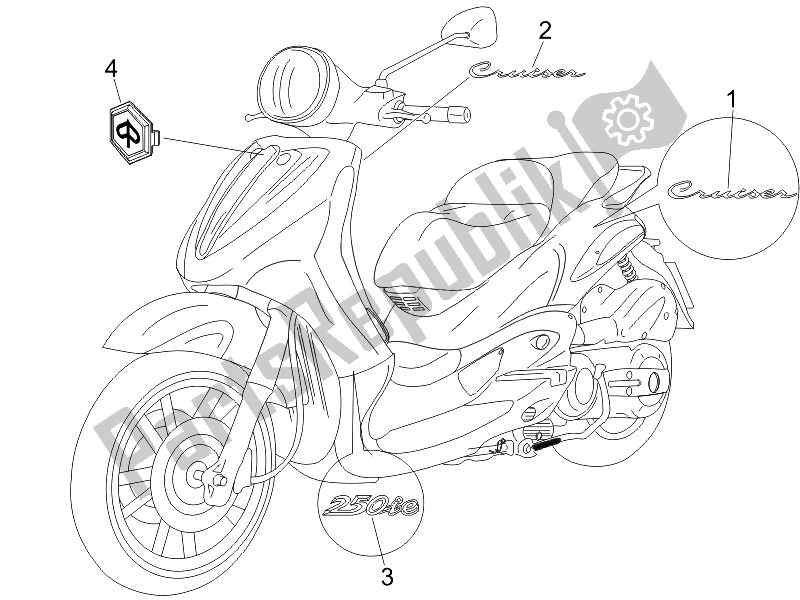 Todas las partes para Placas - Emblemas de Piaggio Beverly 250 Cruiser E3 2007