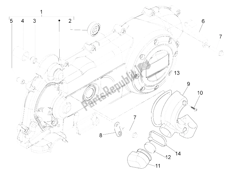 All parts for the Crankcase Cover - Crankcase Cooling of the Piaggio Typhoon 50 4T 4V E2 USA 2012