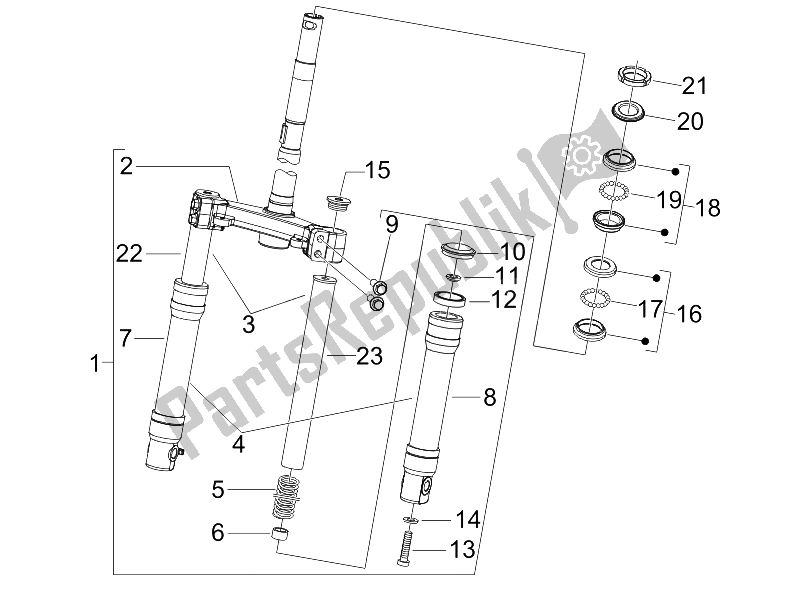 All parts for the Fork/steering Tube - Steering Bearing Unit of the Piaggio FLY 50 2T 25 KMH B NL 2005