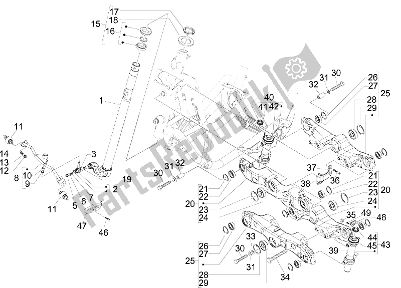 All parts for the Fork/steering Tube - Steering Bearing Unit of the Piaggio MP3 400 IE MIC USA 2009