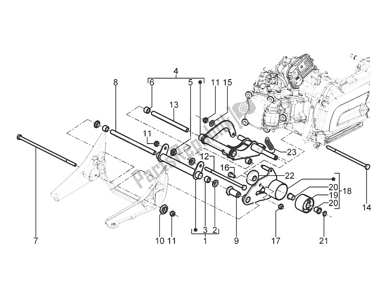 Todas las partes para Brazo Oscilante de Piaggio Beverly 300 IE ABS E4 EU 2016