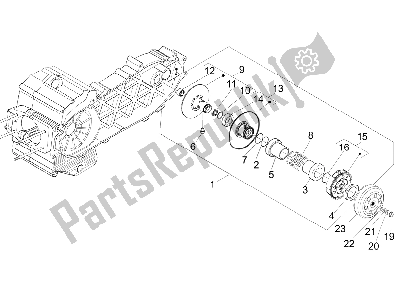 Alle onderdelen voor de Aangedreven Katrol van de Piaggio X9 500 Evolution USA 2006