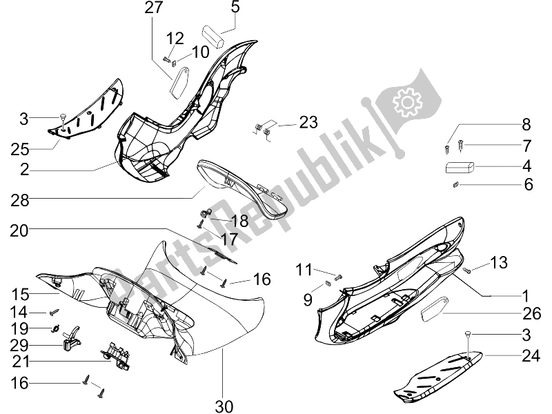 All parts for the Central Cover - Footrests of the Piaggio BV 500 2005