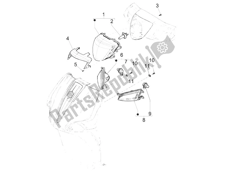 Toutes les pièces pour le Phares Avant - Clignotants du Piaggio Liberty 150 Iget 4T 3V IE ABS Asia 2016