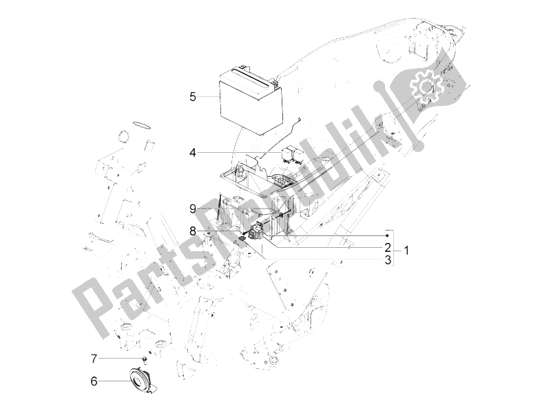 Alle onderdelen voor de Afstandsbedieningen - Batterij - Claxon van de Piaggio BV 350 4T 4V IE E3 ABS USA 2015