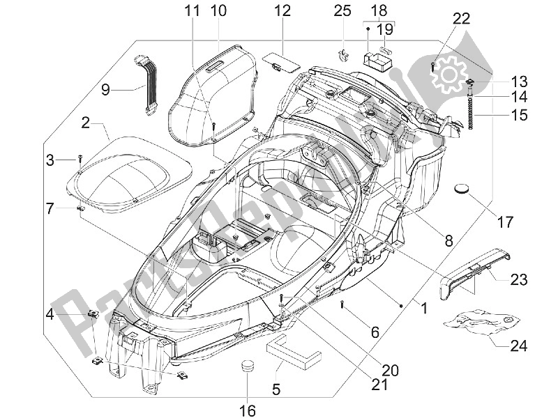 Toutes les pièces pour le Logement De Casque - Sous La Selle du Piaggio MP3 125 IE Touring 2011