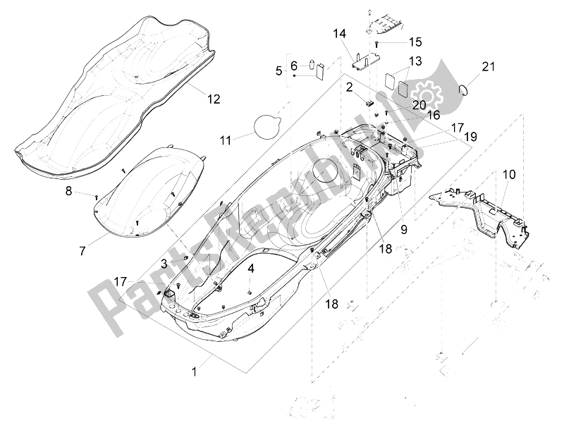 All parts for the Helmet Huosing - Undersaddle of the Piaggio X 10 125 4T 4V I E E3 2012