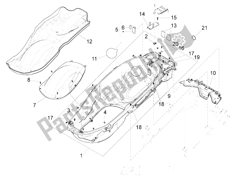 Todas las partes para Carcasa Del Casco - Debajo Del Sillín de Piaggio X 10 125 4T 4V I E E3 2012