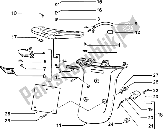 All parts for the Rear Tail Lamp-rear Guard of the Piaggio ZIP Catalyzed 50 2000