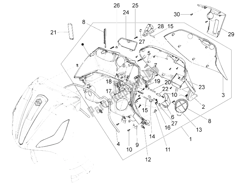 All parts for the Front Glove-box - Knee-guard Panel of the Piaggio BV 350 4T 4V IE E3 ABS USA 2015