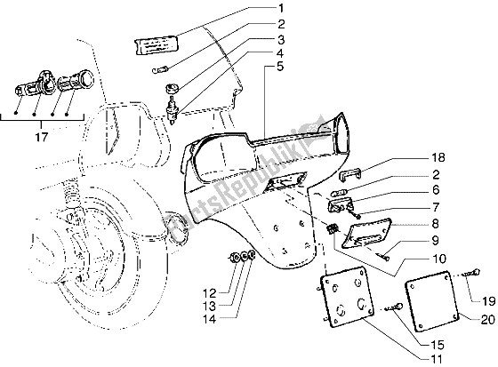 Toutes les pièces pour le Support De Plaque D'immatriculation Et Lampe De Compartiment De Boîtier du Piaggio Hexagon GTX 180 1999