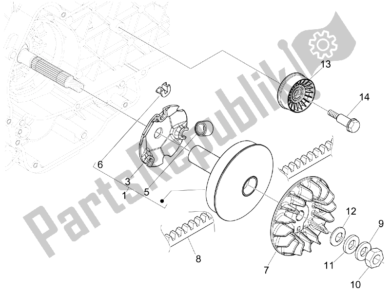 All parts for the Driving Pulley of the Piaggio X EVO 250 Euro 3 UK 2007