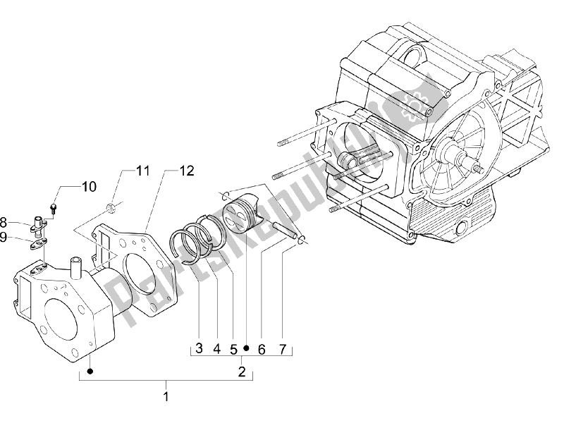 All parts for the Cylinder-piston-wrist Pin Unit of the Piaggio BV 500 Tourer USA 2008