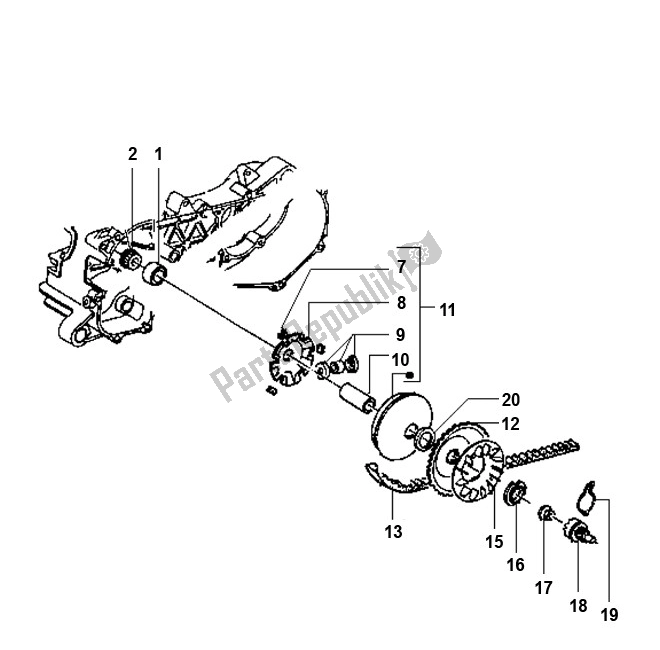 All parts for the Variateur of the Piaggio 2000 2T AC ZIP 50 2000 - 2010