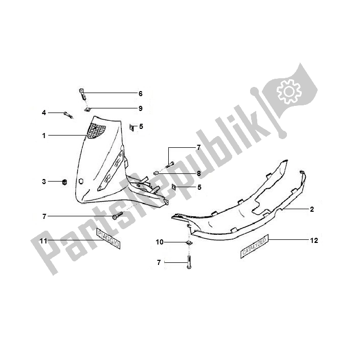 All parts for the Voorscherm / Onderspoiler of the Piaggio 2000 2T AC ZIP 50 2000 - 2010