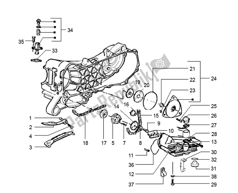 Tutte le parti per il Pompa Dell'olio del Piaggio 2000 4T AC T M 2005 ZIP 50 2000 - 2010