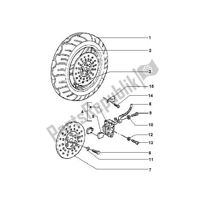 All parts for the Front Wheel of the Piaggio 2000 4T AC T M 2005 ZIP 50 2000 - 2010
