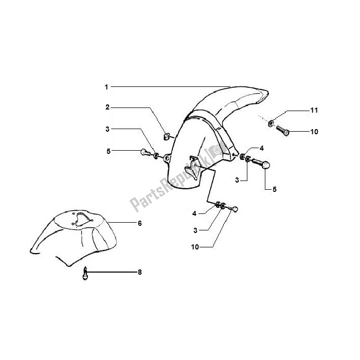 All parts for the Fender of the Piaggio 2000 4T AC T M 2005 ZIP 50 2000 - 2010