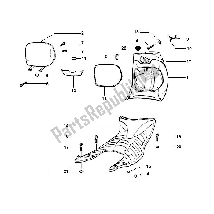 All parts for the Leg Shield of the Piaggio 2000 4T AC T M 2005 ZIP 50 2000 - 2010