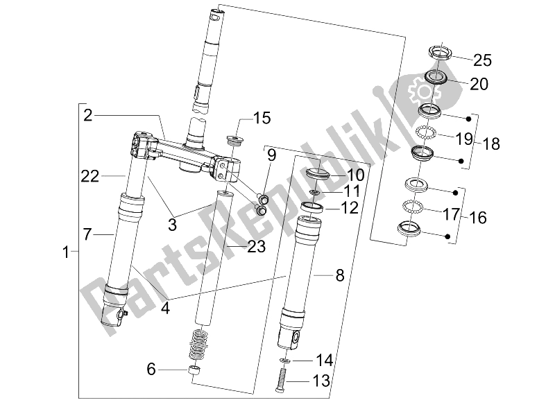 All parts for the Fork/steering Tube - Steering Bearing Unit of the Piaggio FLY 150 4T 2006