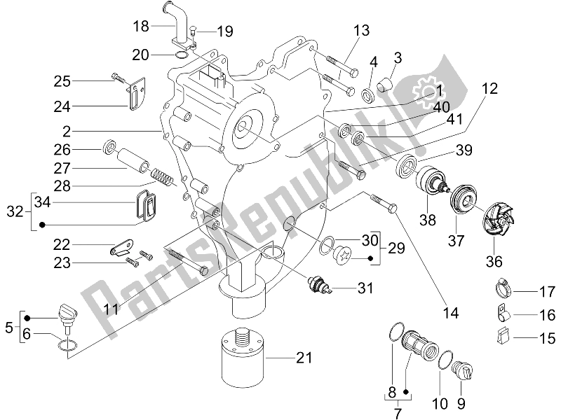 All parts for the Flywheel Magneto Cover - Oil Filter of the Piaggio Beverly 400 IE E3 2006