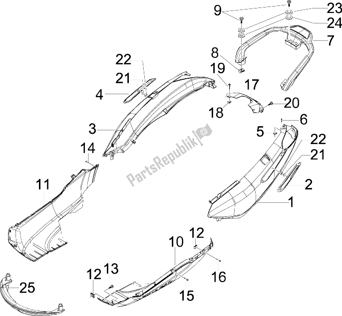 All parts for the Side Cover - Spoiler of the Piaggio X7 300 IE Euro 3 2009