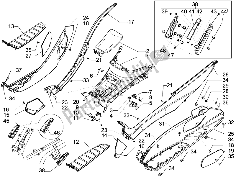 Todas las partes para Cubierta Central - Reposapiés de Piaggio MP3 500 Sport ABS USA 2015