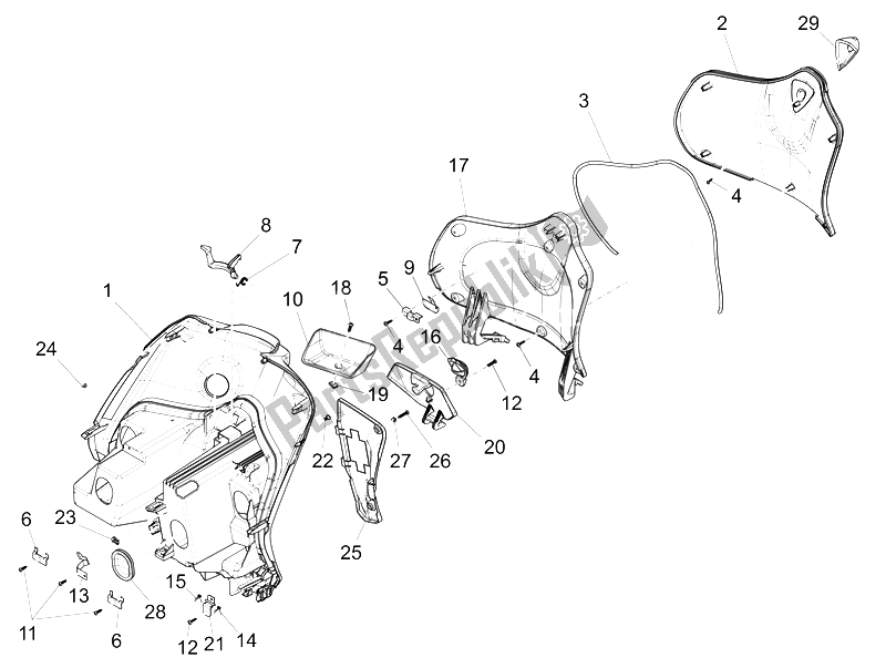 All parts for the Front Glove-box - Knee-guard Panel of the Piaggio FLY 150 4T E2 E3 Vietnam 2012
