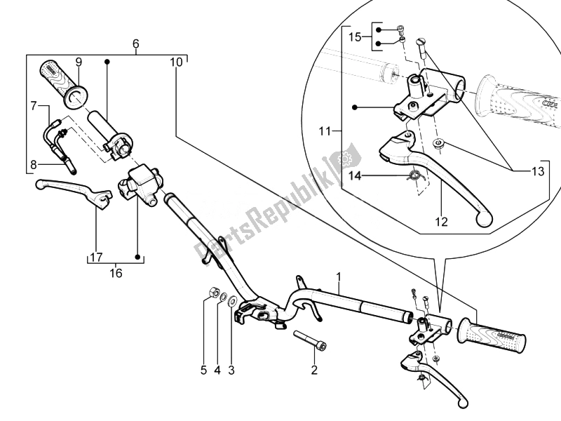 All parts for the Handlebars - Master Cil. Of the Piaggio Typhoon 125 4T 2V E3 2010