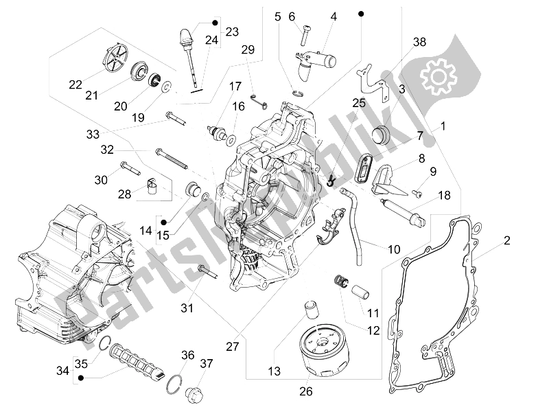 Toutes les pièces pour le Couvercle Magnéto Volant - Filtre à Huile du Piaggio MP3 500 Sport ABS USA 2015