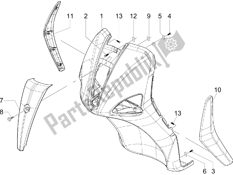 All parts for the Front Shield of the Piaggio Liberty 50 4T 2005