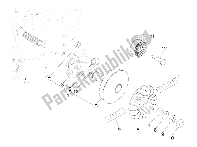 All parts for the Driving Pulley of the Piaggio MP3 400 IE MIC 2008