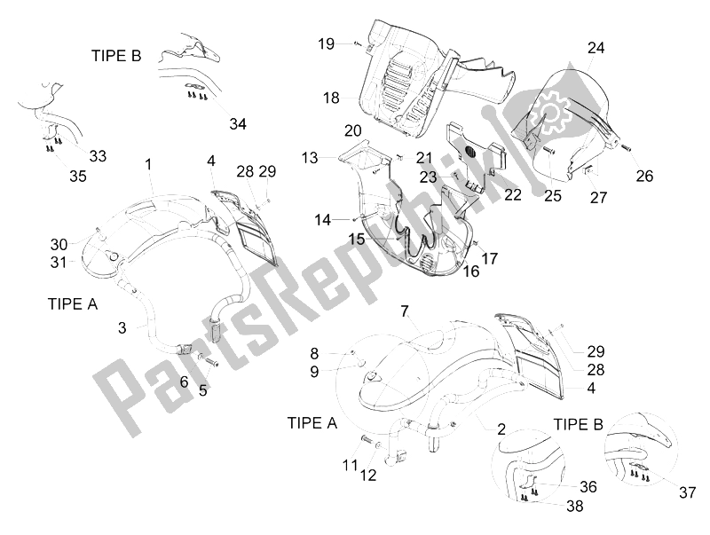 All parts for the Wheel Huosing - Mudguard of the Piaggio MP3 250 IE MIC 2008