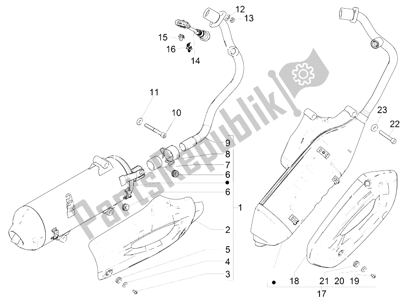 All parts for the Silencer of the Piaggio Liberty 125 Iget 4T 3V IE ABS Asia 2015