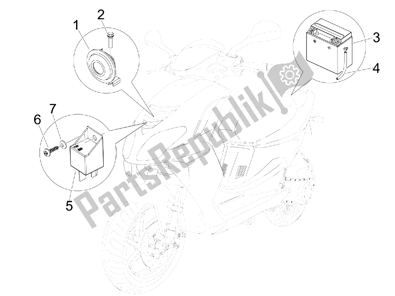 Toutes les pièces pour le Télécommandes - Batterie - Klaxon du Piaggio NRG Power DT Serie Speciale D 50 2007