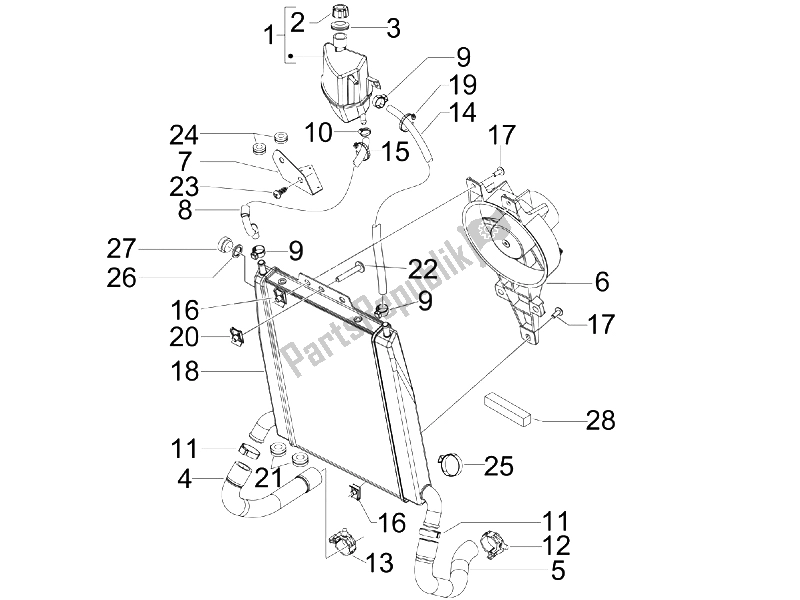 All parts for the Cooling System of the Piaggio X7 300 IE Euro 3 2009