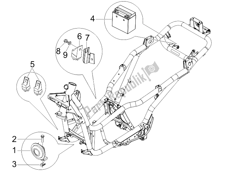 Wszystkie części do Prze?? Czniki Zdalnego Sterowania - Bateria - Klakson Piaggio X7 125 IE Euro 3 2009